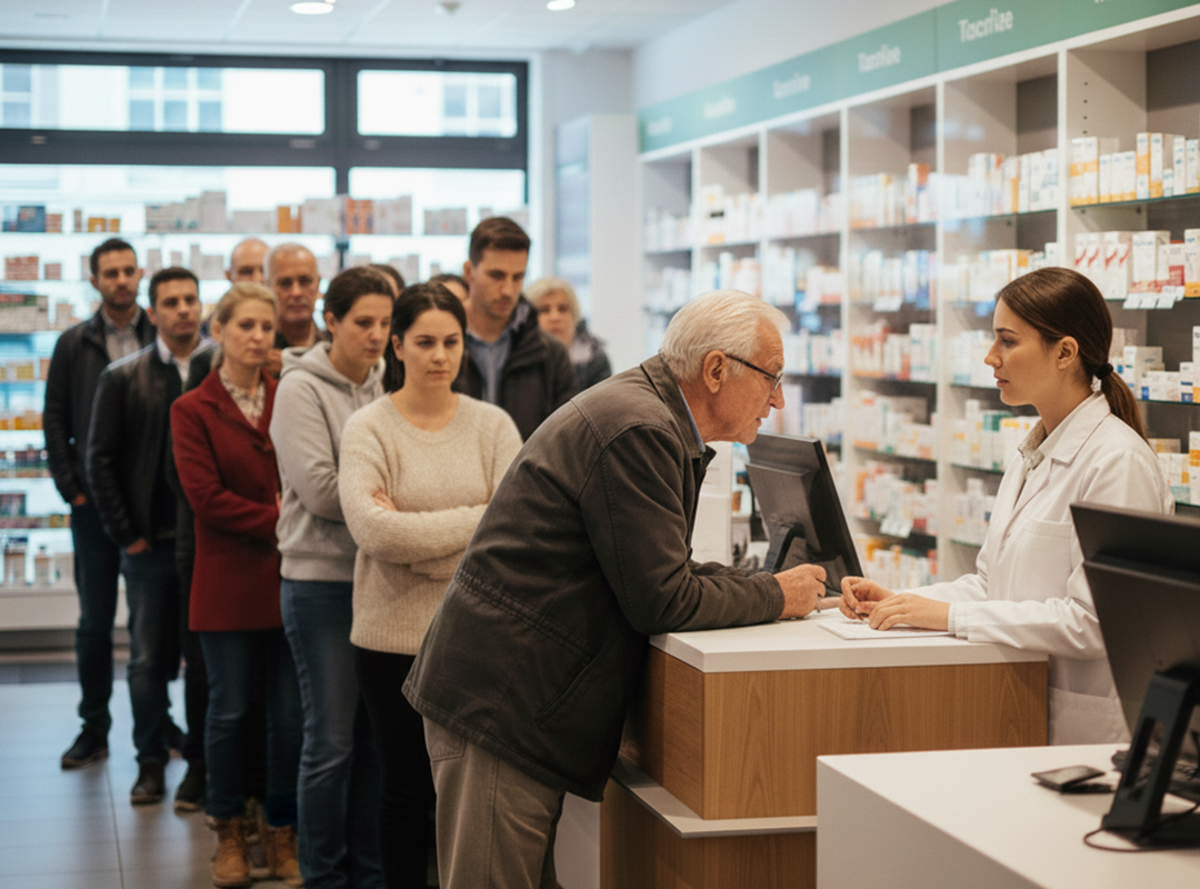 Bild - Warteschlange in der Apotheke